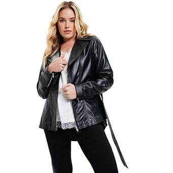 June + Vie Women's Plus Size High-low Peplum Leather Jacket
