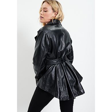 June + Vie Women's Plus Size High-low Peplum Leather Jacket