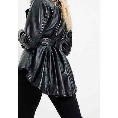 June & Vie Women's Plus Size High-Low Belted Leather Jacket