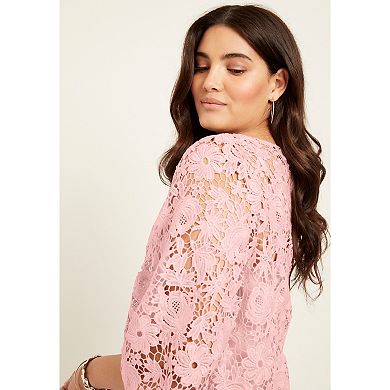 June & Vie Women's Plus Size Allover Lace Top