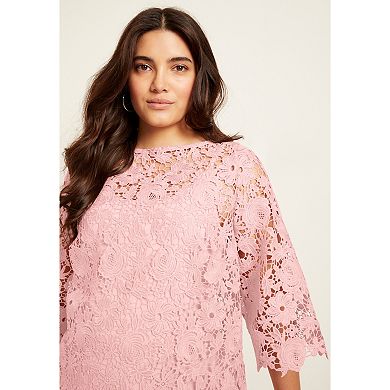 June & Vie Women's Plus Size Allover Lace Top