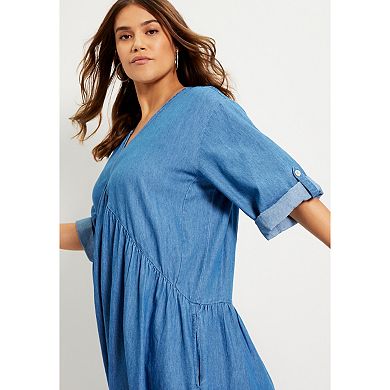 June & Vie Women's Plus Size Ruffled Denim Dress