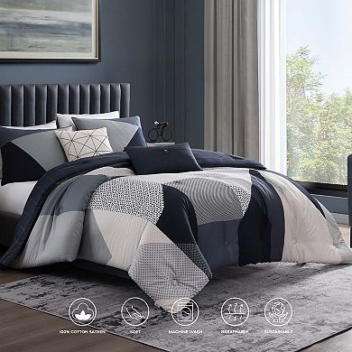Bebejan Geo Fusion 200 Thread Count 100% Cotton Sateen 5 Piece Reversible Comforter Set