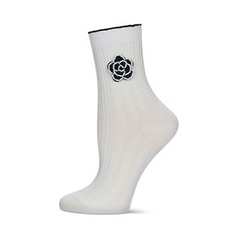 Women's Beaded Blossom Knit Rib Crew Socks