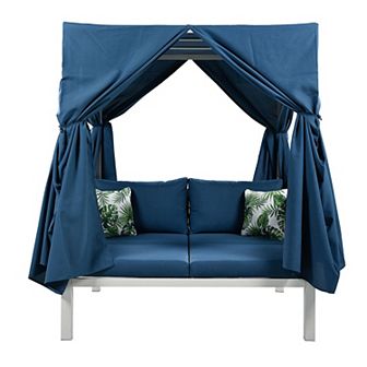 Merax Outdoor Patio Sunbed With Curtains
