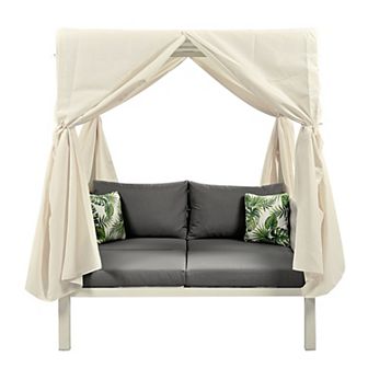 Merax Outdoor Patio Sunbed With Curtains