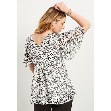 June + Vie Women's Plus Size Faux Wrap Fit-And-Flare Top