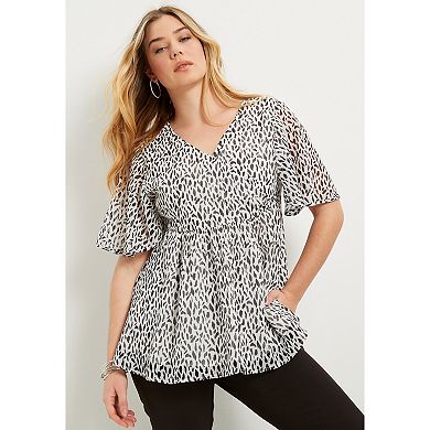 June & Vie Women's Plus Size Faux Wrap Fit-And-Flare Top