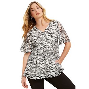 June + Vie Women's Plus Size Faux Wrap Fit-and-flare Top