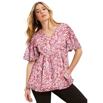 June + Vie Women's Plus Size Faux Wrap Fit-And-Flare Top