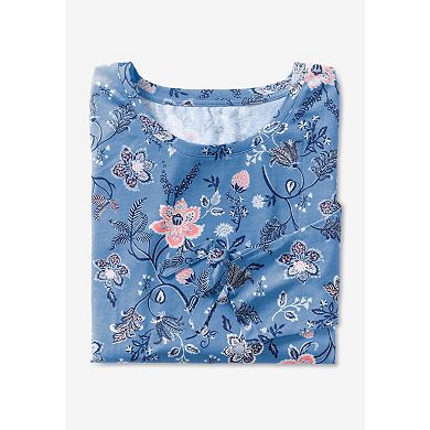 Woman Within Plus Size Perfect Three-Quarter Tie-Sleeve Tee