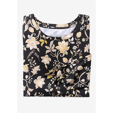 Woman Within Plus Size Perfect Three-Quarter Tie-Sleeve Tee