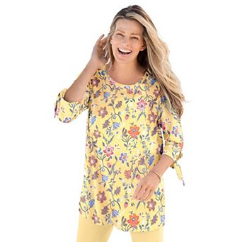 Woman Within Plus Size Perfect Three-Quarter Tie-Sleeve Tee