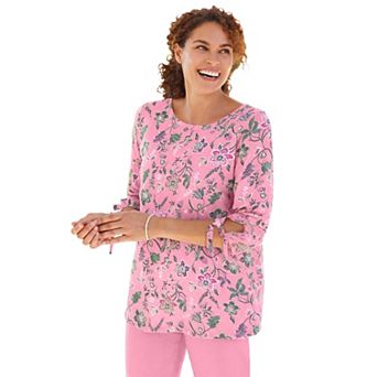 Woman Within Plus Size Perfect Three-Quarter Tie-Sleeve Tee