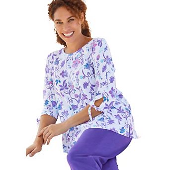 Woman Within Plus Size Perfect Three-Quarter Tie-Sleeve Tee