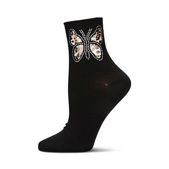 Women's Leopard Butterfly Rhinestone Crew Socks