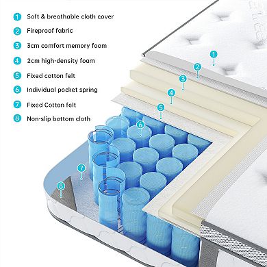 Serweet 10 Inch Memory Foam Hybrid Mattress Pocket Spring Mattress In A Box