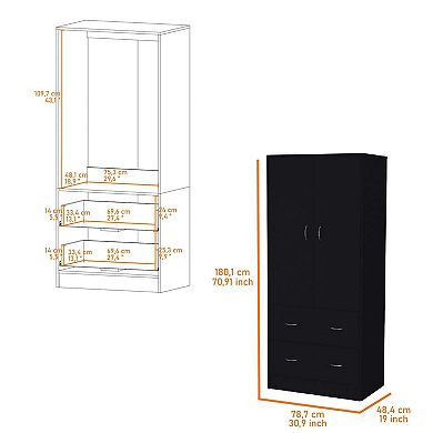 Wenden Wardobre With 2 Drawers, 2 Doors, Ample Storage And Hanging Rod