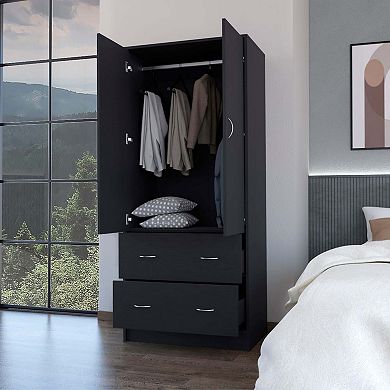 Wenden Wardobre With 2 Drawers, 2 Doors, Ample Storage And Hanging Rod
