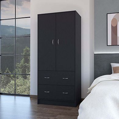 Wenden Wardobre With 2 Drawers, 2 Doors, Ample Storage And Hanging Rod