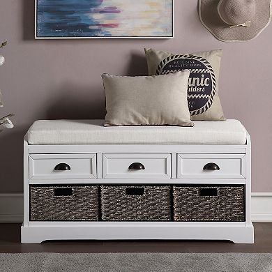 Merax Collection Wood Storage Bench With 3 Drawers And 3 Baskets