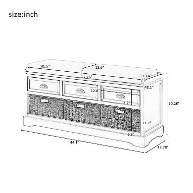 Merax Collection Wood Storage Bench With 3 Drawers And 3 Baskets