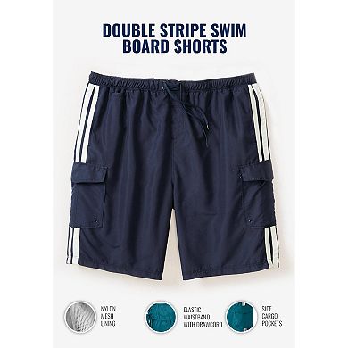 Kingsize Men's Big & Tall Double Stripe Swim Board Shorts