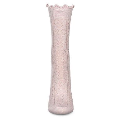 Women's Heart Ruffle Cuff Pointelle Crew Socks