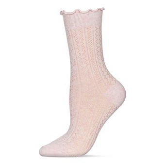 Women's Heart Ruffle Cuff Pointelle Crew Socks