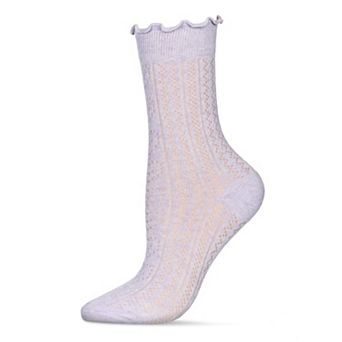 Women's Heart Ruffle Cuff Pointelle Crew Socks