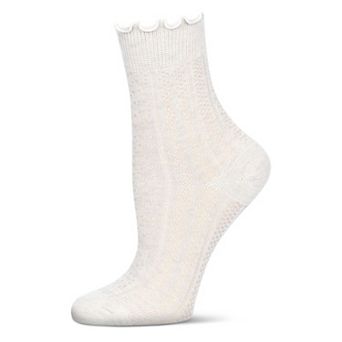 Women's Heart Ruffle Cuff Pointelle Crew Socks