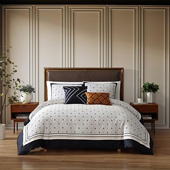Bebejan Geometric Black & White 200 Thread Count 100% Cotton Sateen 5 pc Comforter Set