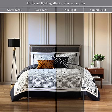 Bebejan Geometric Black & White 200 Thread Count 100% Cotton Sateen 5 Piece Comforter Set