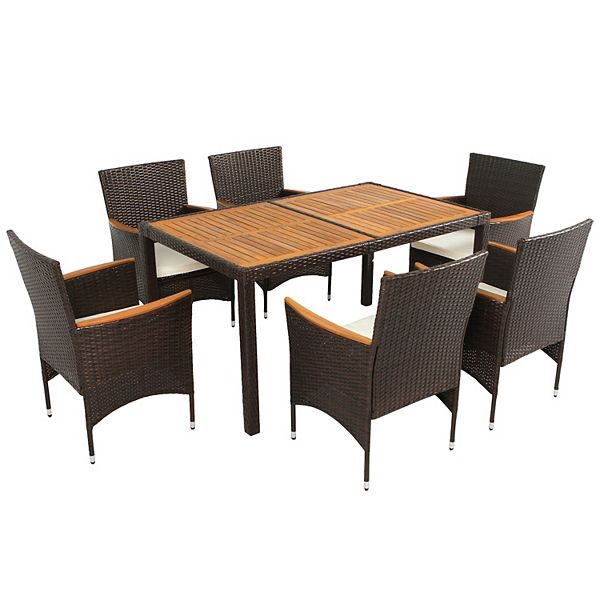 Merax 7piece Outdoor Patio Dining Set, Garden Pe Rattan Wicker Dining