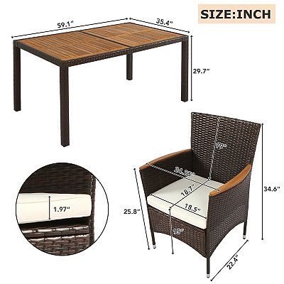 Merax 7 piece Outdoor Patio Dining Set Garden Pe Rattan Wicker Dining Table And Chairs Set