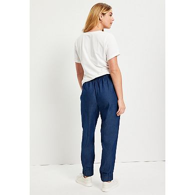 June + Vie Women's Plus Size Drawstring Denim Jogger