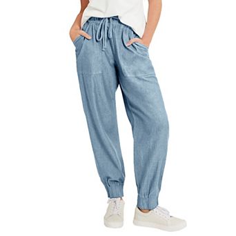 June + Vie Women's Plus Size Drawstring Denim Jogger