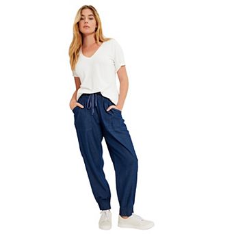 June + Vie Women's Plus Size Drawstring Denim Jogger