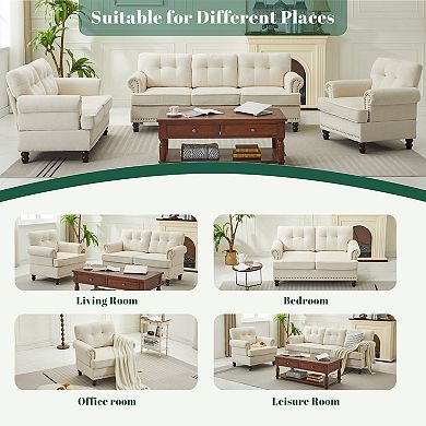 SERWALL Chenille Retro Sofa Chair with Solid Rubberwood Legs for Home