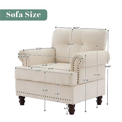 SERWALL Chenille Retro Sofa Chair with Solid Rubberwood Legs for Home
