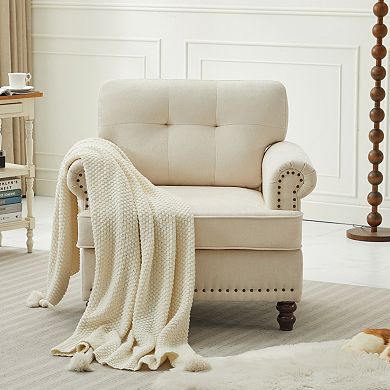 SERWALL Chenille Retro Sofa Chair with Solid Rubberwood Legs for Home