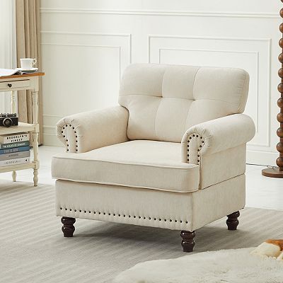 3-seat Chenille Sofa with Solid Rubberwood Legs for Living Room