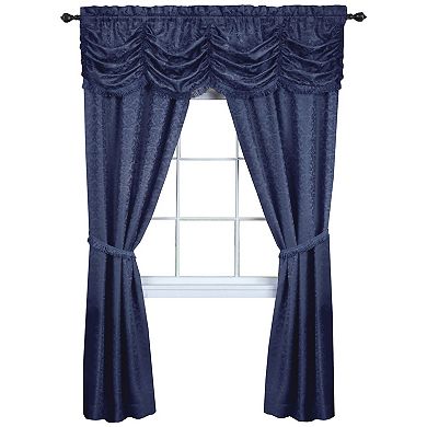 Kate Aurora Jacquard Damask Curtains With An Attached Austrian Valance and Tiebacks