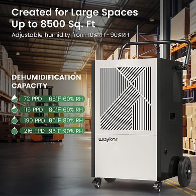Waykar 216 Pint Commercial Dehumidifier with Built-in Pump for Basement 8500 Sq. Ft.