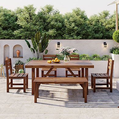 Merax 5 Piece Patio Dining Set, Outdoor Wood Dining Furniture