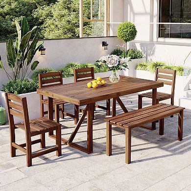 Merax 5 Piece Patio Dining Set, Outdoor Wood Dining Furniture