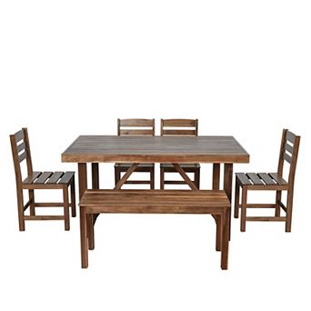 Merax 5 pc Patio Dining Set, Outdoor Wood Dining Furniture