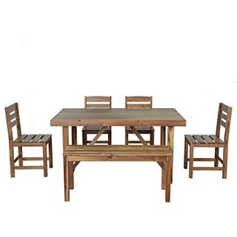 Merax 5 pc Patio Dining Set, Outdoor Wood Dining Furniture