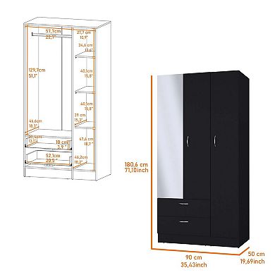 Eloy Modern Wardrobe With Ample Storage,a Mirror, Two Drawers, Four Shelves, And Hanging Rod