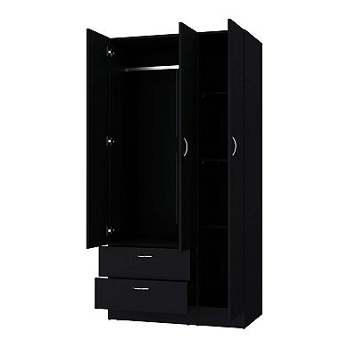 Eloy Modern Wardrobe With Ample Storage,a Mirror, Two Drawers, Four Shelves, And Hanging Rod